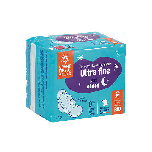 Lot 10 serviettes hygieniques ultra Nuit - Droguerie écologique