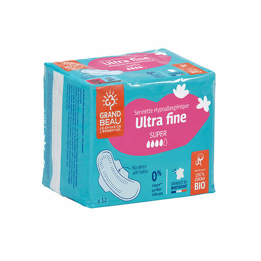 Lot 12 serviettes hygiéniques ultra super - Droguerie écologique
