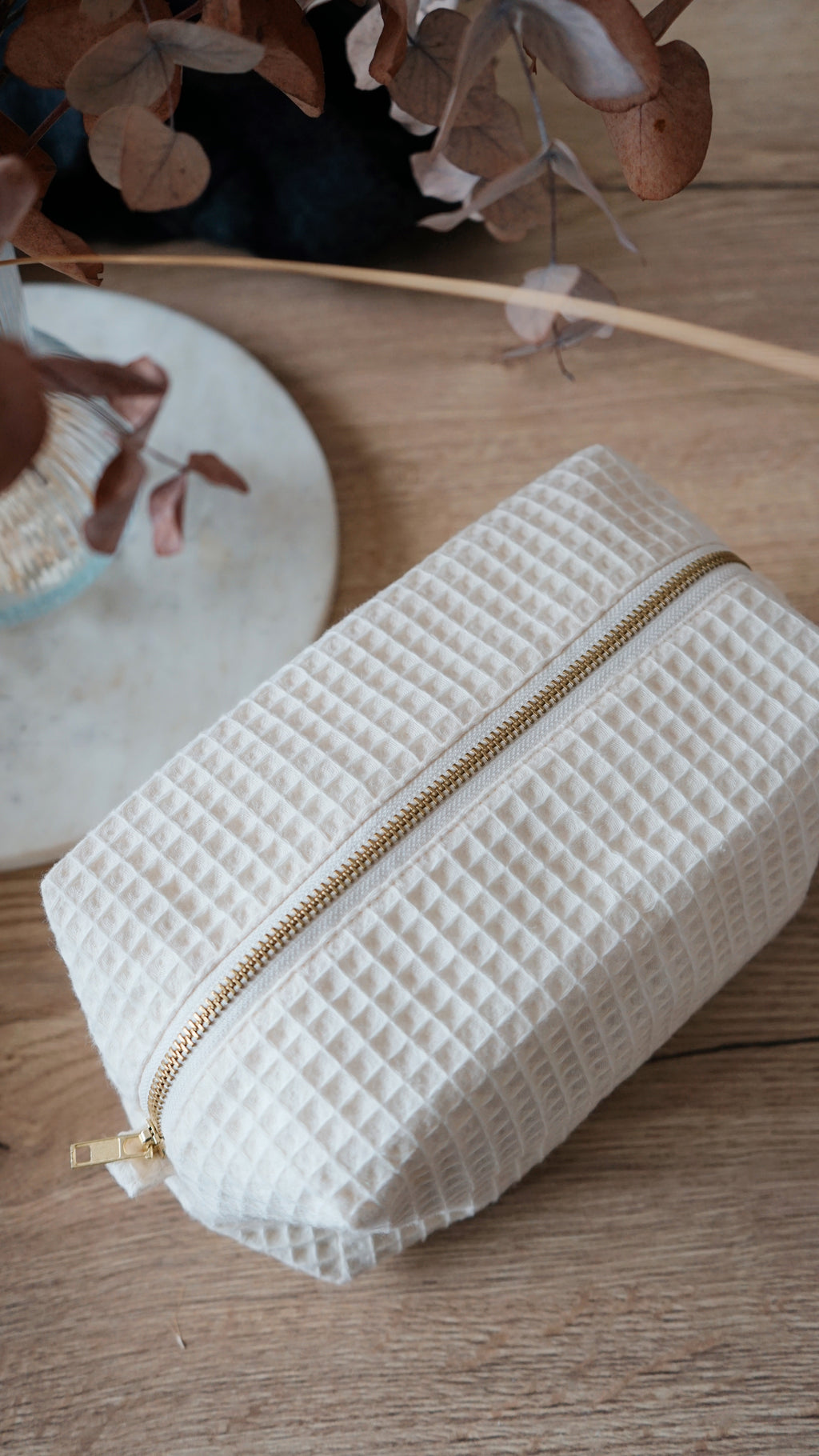 Trousse de toilette nid d'abeille (intérieur imperméable)