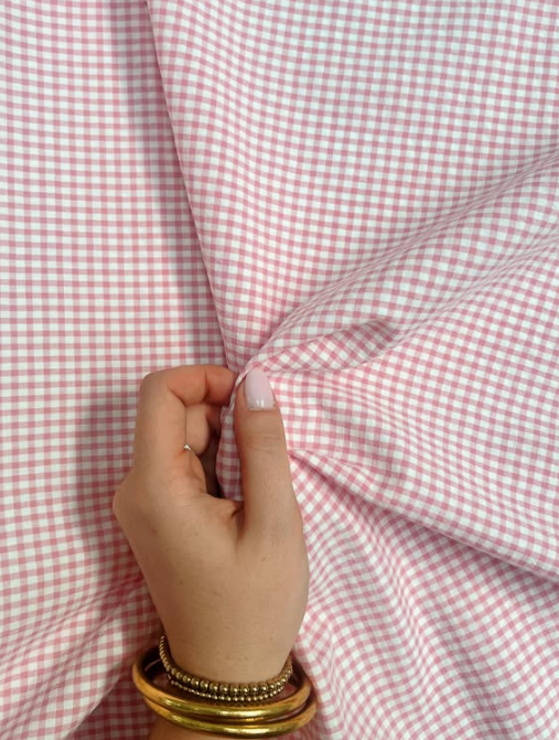 Seersucker vichy rose petits carreaux