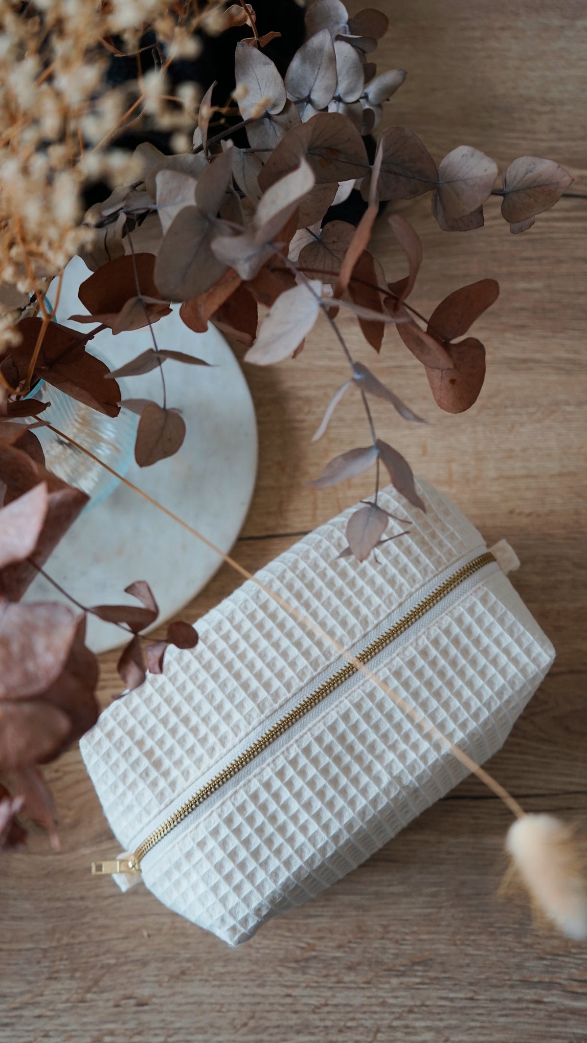 Trousse de toilette nid d'abeille (intérieur imperméable)