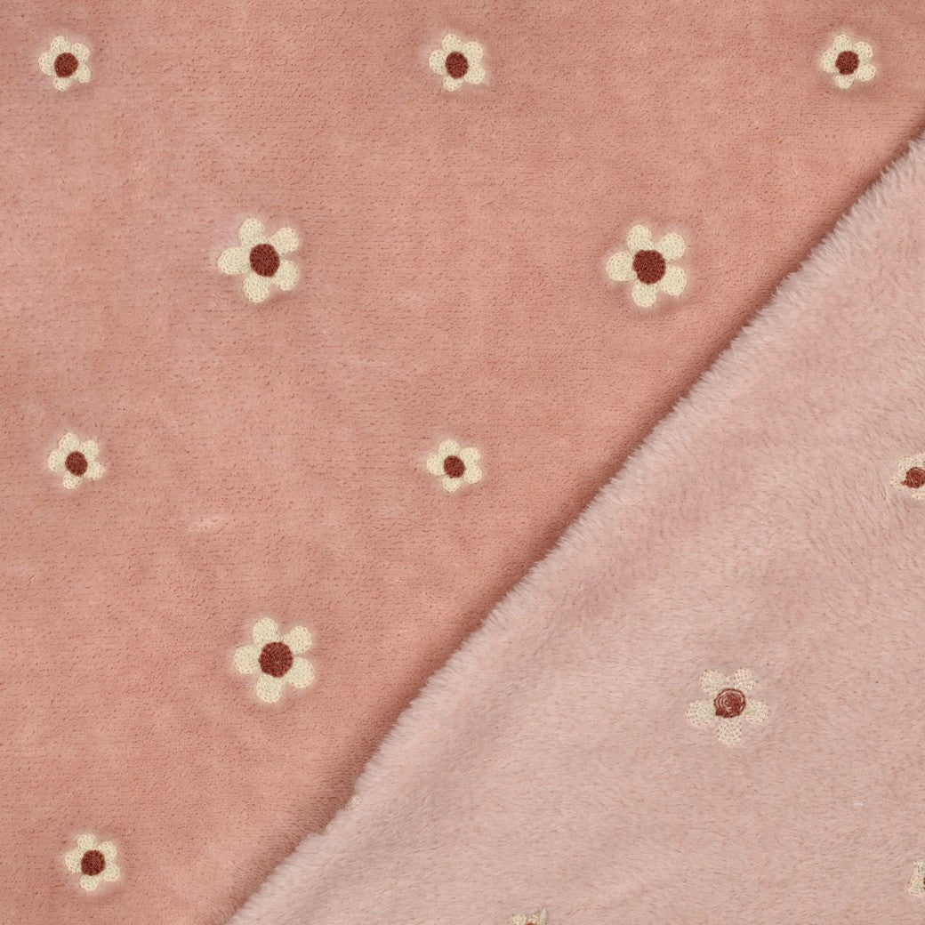 Polaire rose brodée fleurs