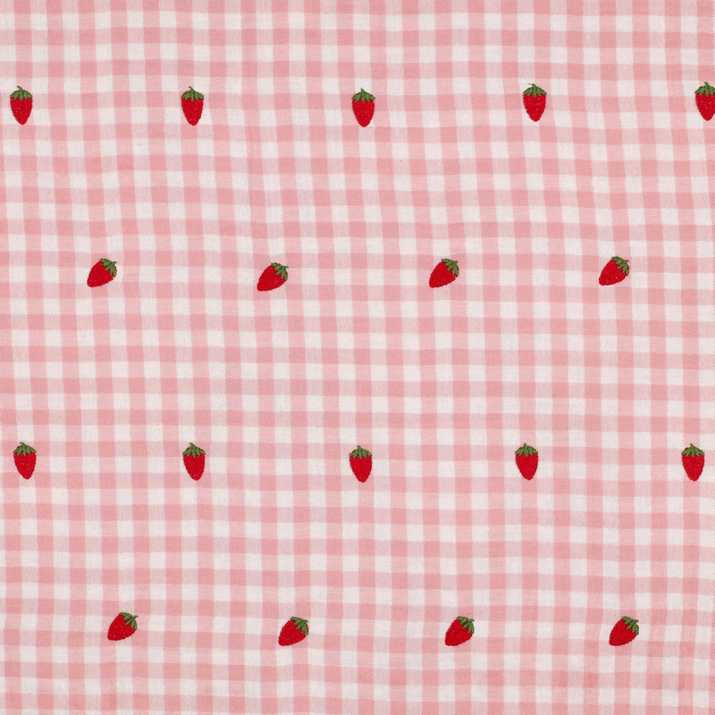Double gaze vichy brodée fraise