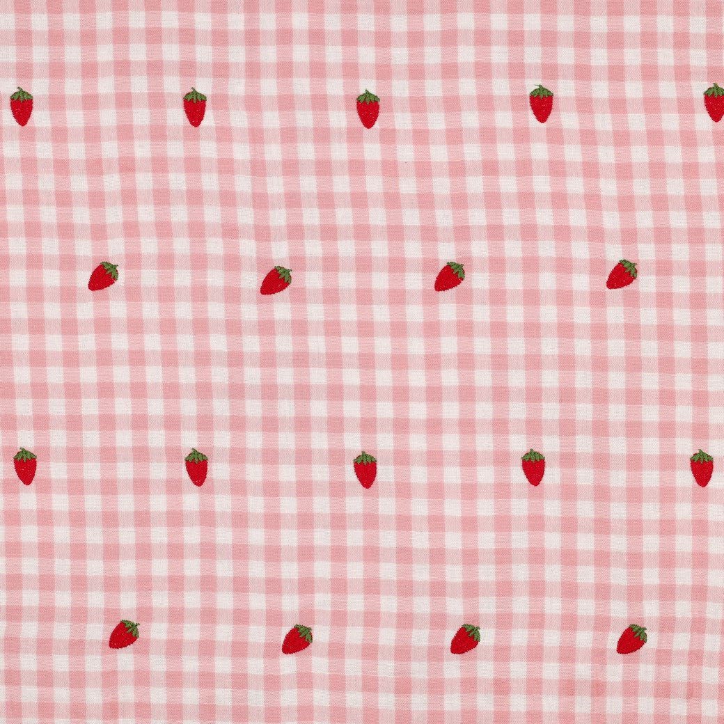 Double gaze vichy brodée fraise