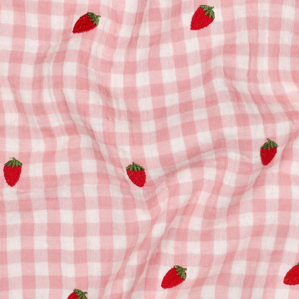 Double gaze vichy brodée fraise
