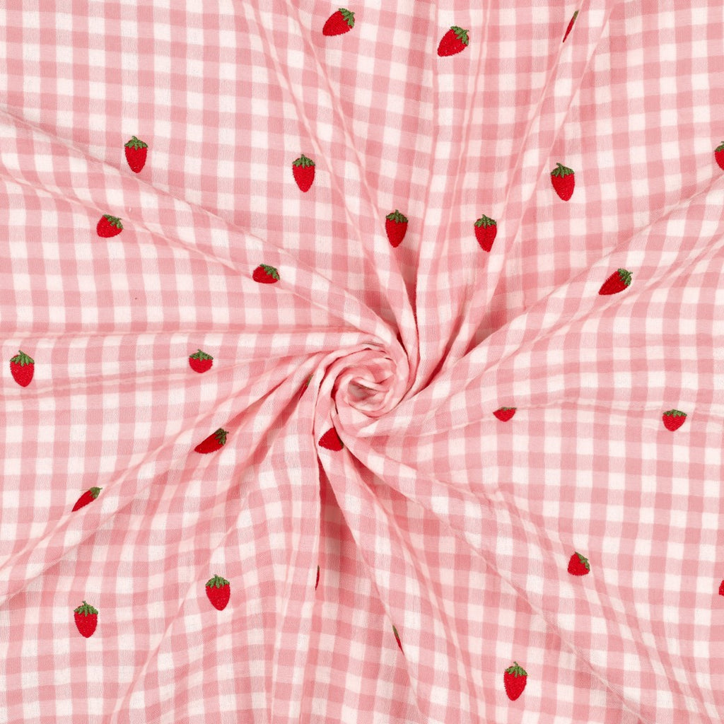 Double gaze vichy brodée fraise
