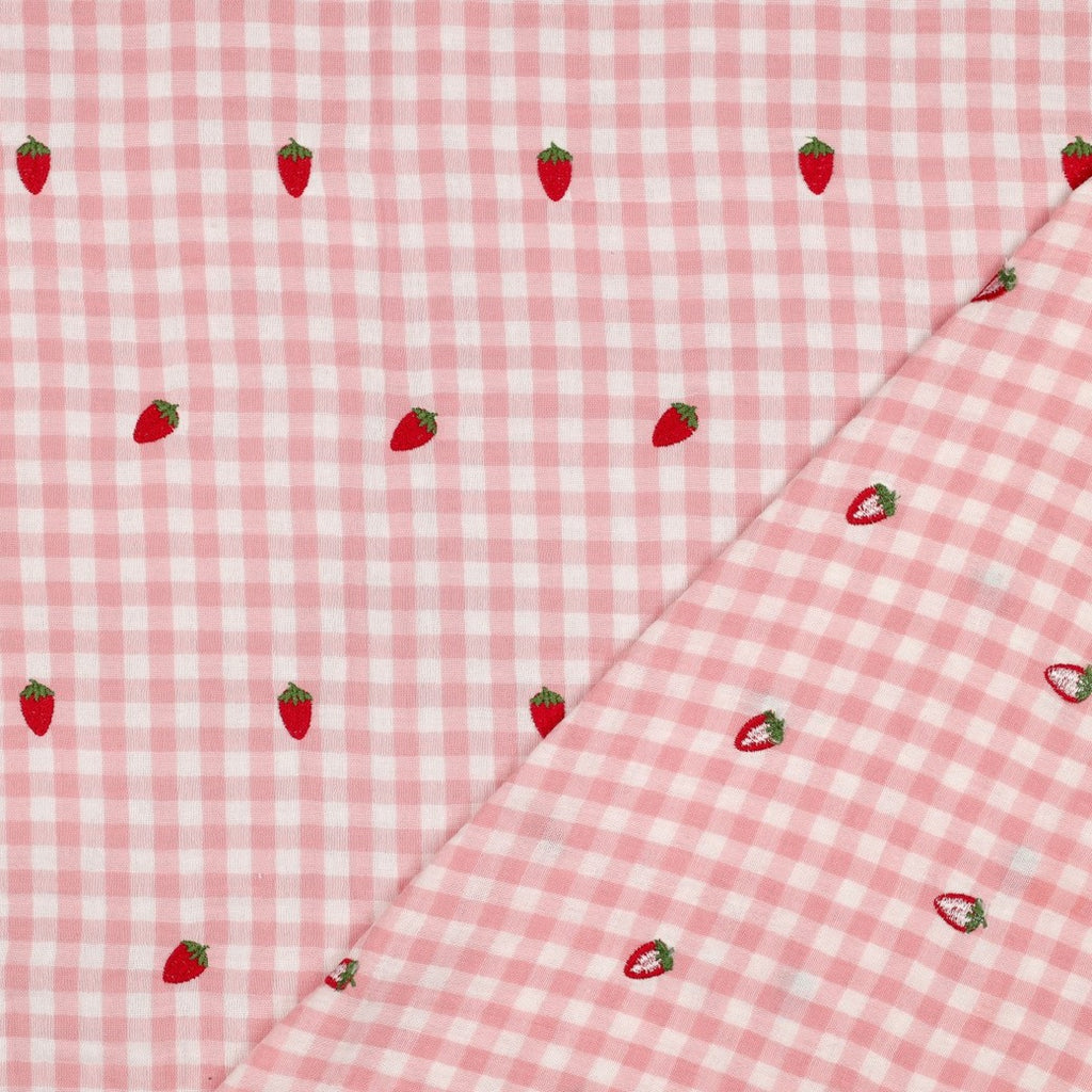 Double gaze vichy brodée fraise
