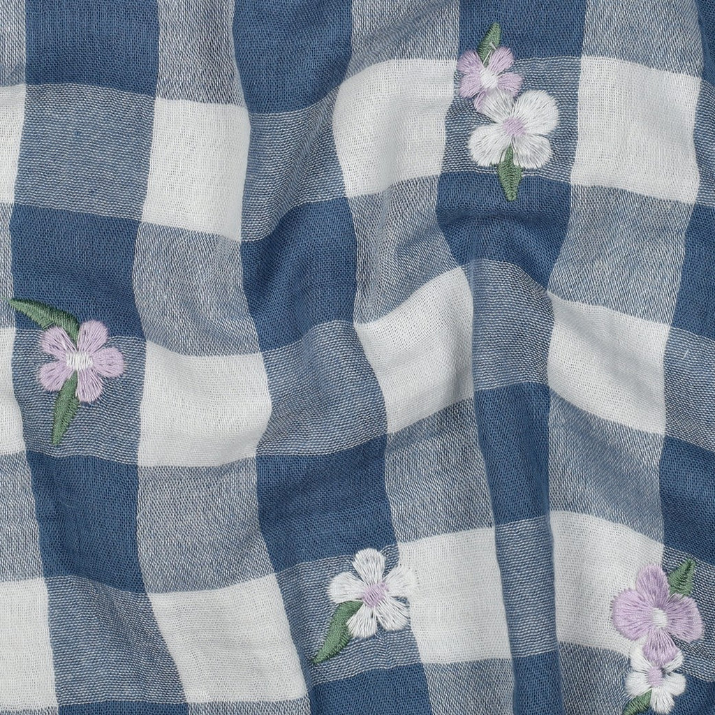 Double gaze vichy brodée fleurs