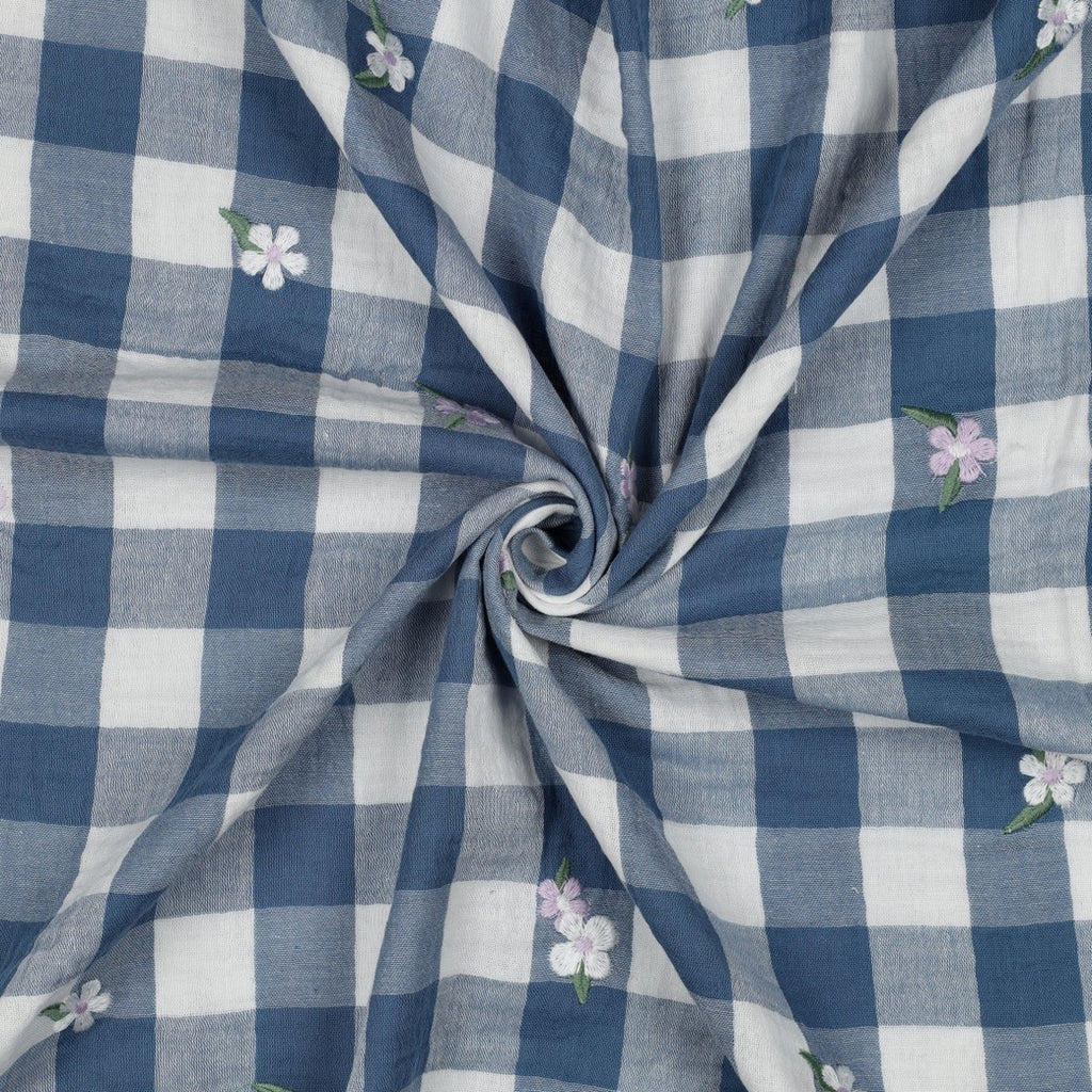 Double gaze vichy brodée fleurs