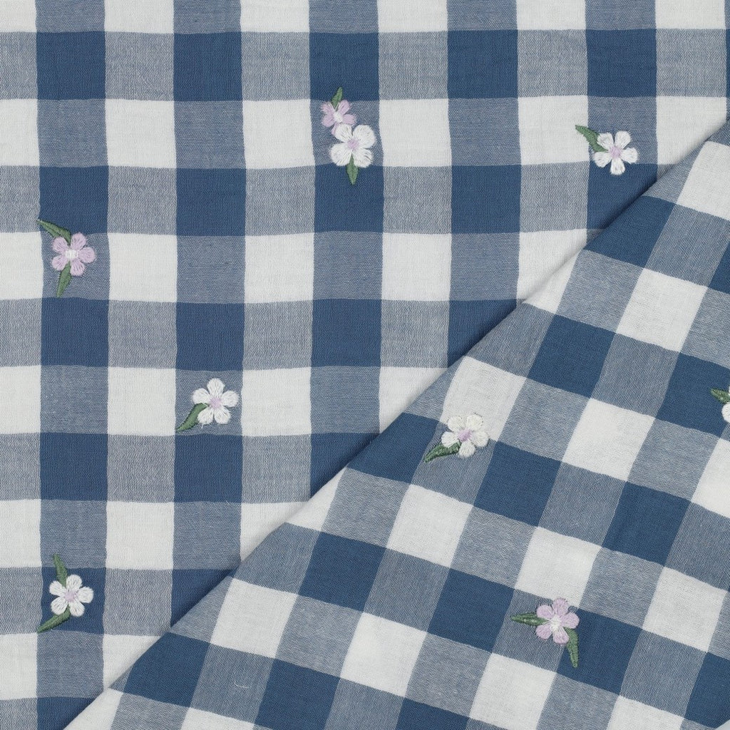 Double gaze vichy brodée fleurs
