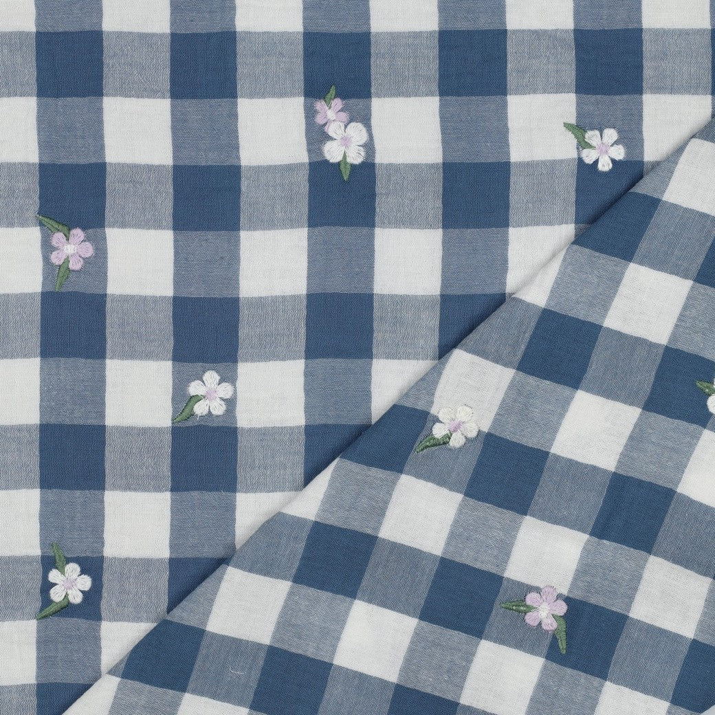 Double gaze vichy brodée fleurs