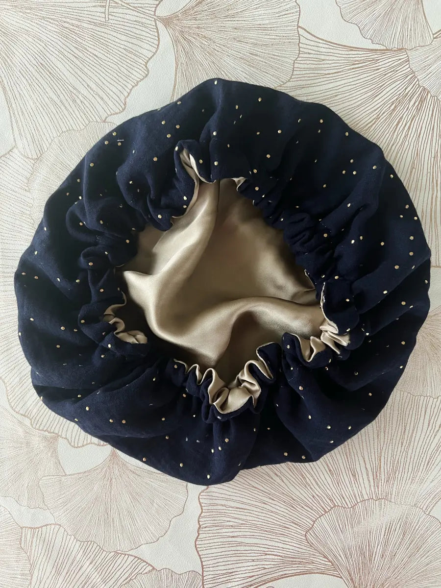 Bonnet de soin en soie - Bleu nuit