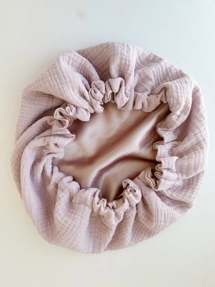 Bonnet de soin en soie - Double gaze Lila
