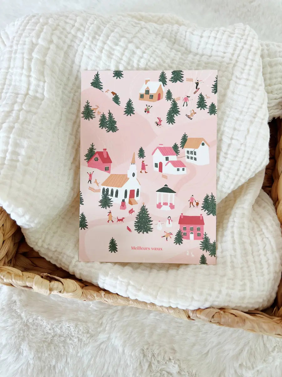 Carte de vœux à offrir ou à s'offrir - Hello Linon - Village de Noël