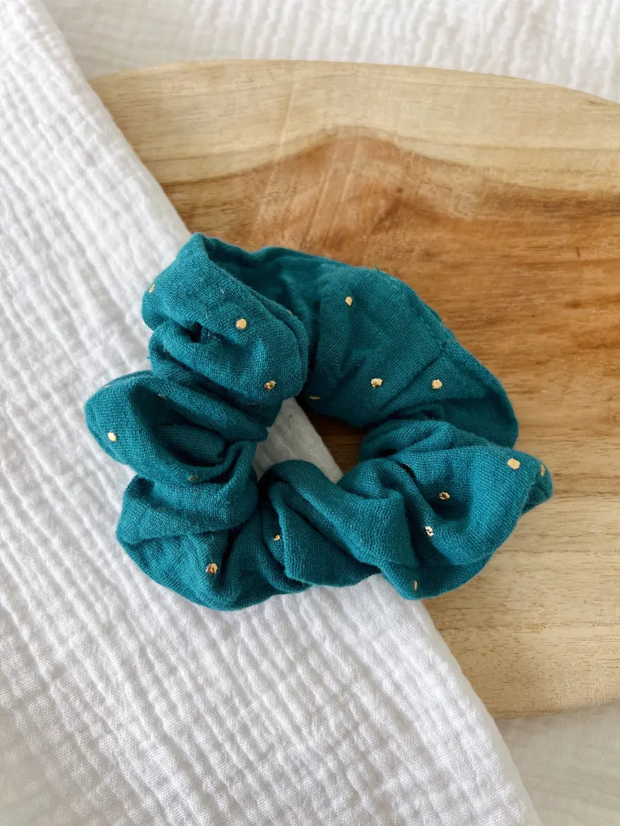 Chouchou double gaze - Bleu paon