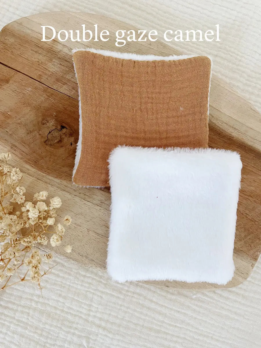 Coton lavable en tissu doudou - Double gaze camel
