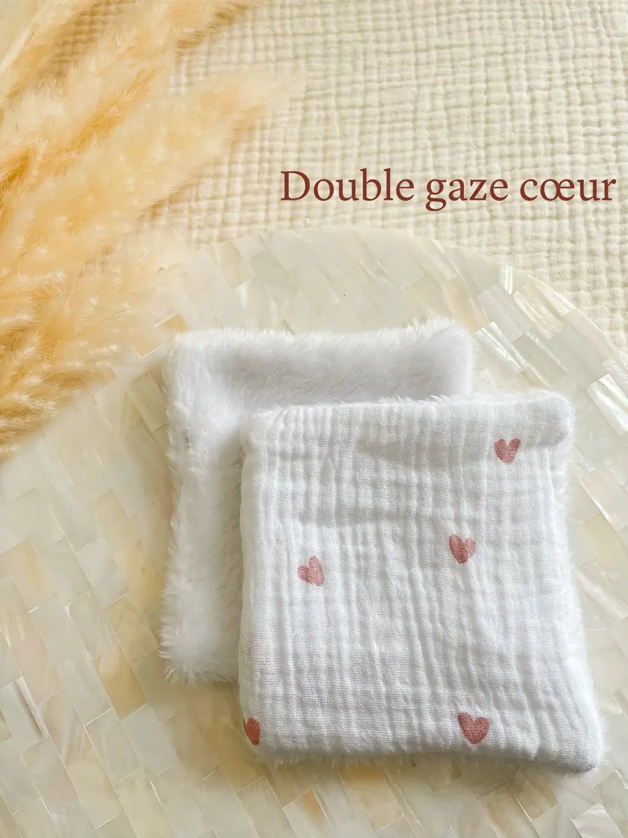 Coton lavable en tissu doudou - Double gaze cœur