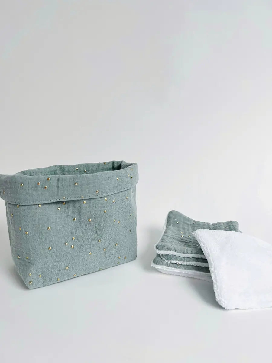 Ensemble assorti (double gaze) : la panière et ses 10 cotons - Mint sparkling