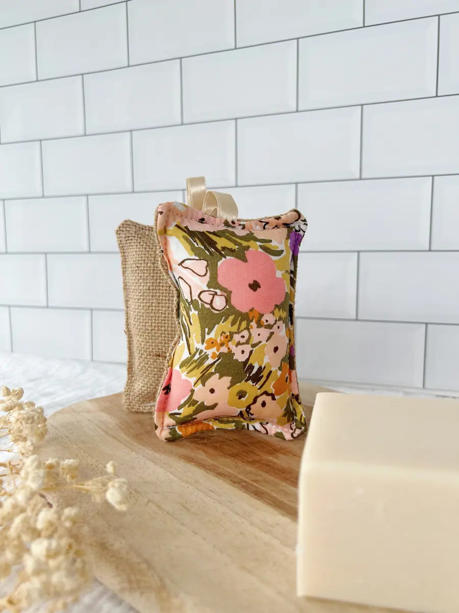 Eponge lavable TOILE DE JUTE - Green flowers