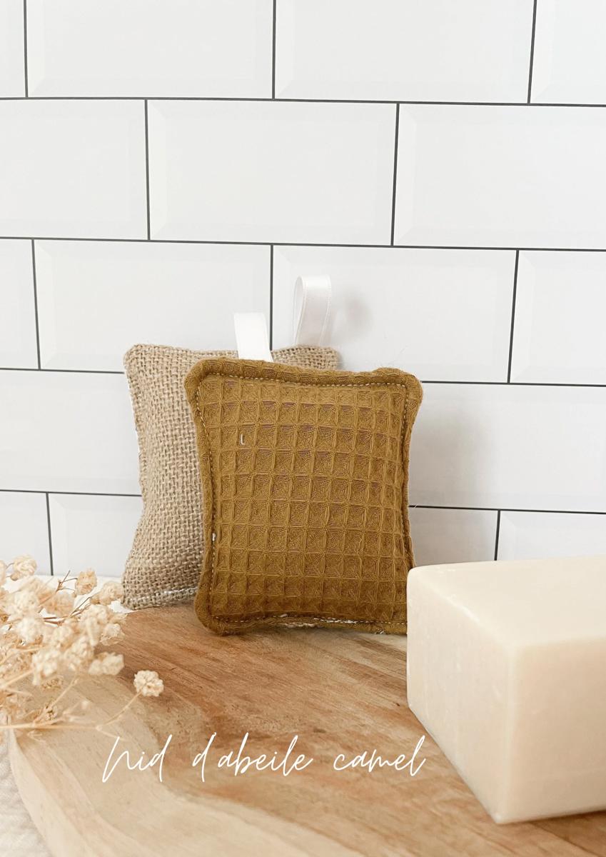 Eponge lavable TOILE DE JUTE - Nid d'abeille camel
