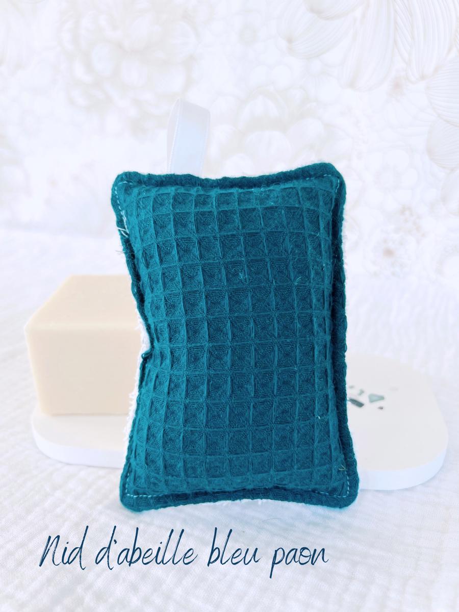 Eponge lavable - Nid d’abeille bleu paon