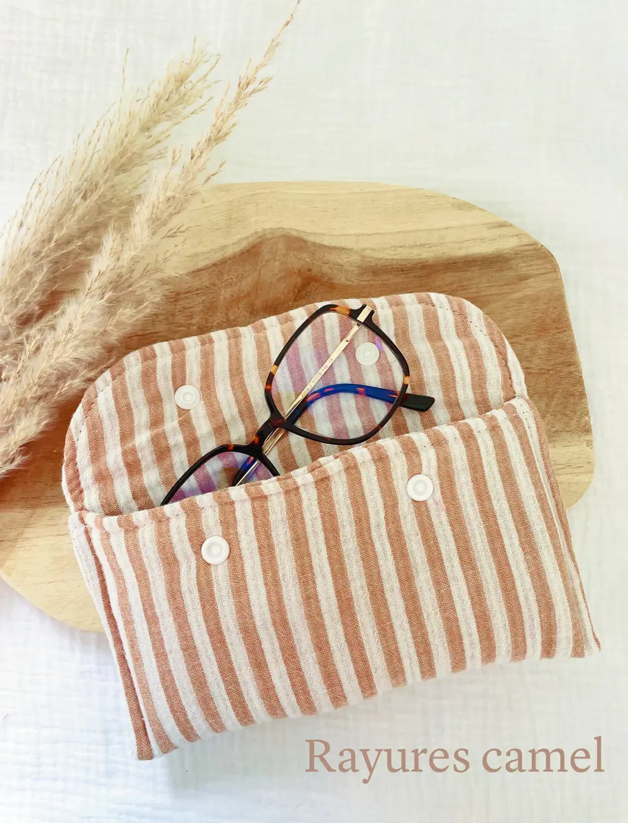 Étui à lunettes - Rayures camel