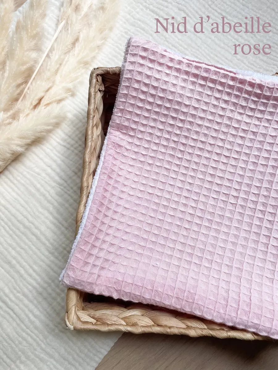 Feuille essuie-tout lavable microfibre (sans pressions) - Nid d'abeille rose