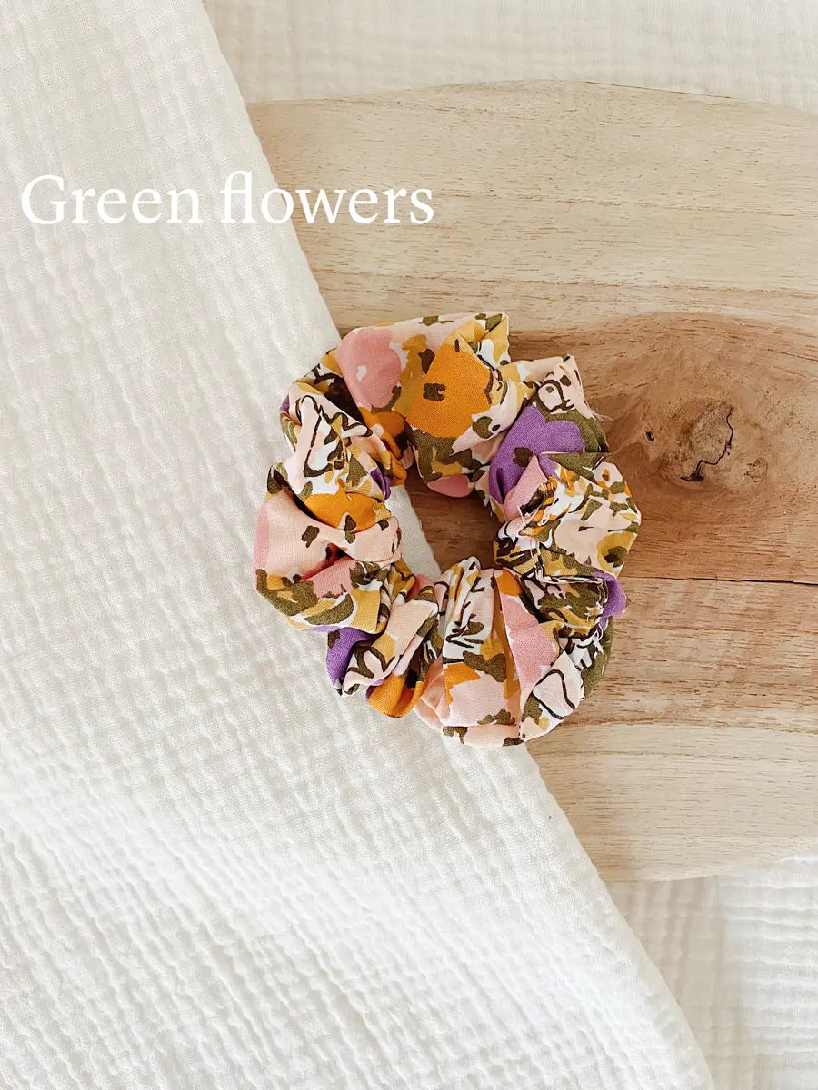 Chouchou coton imprimé - Green flowers