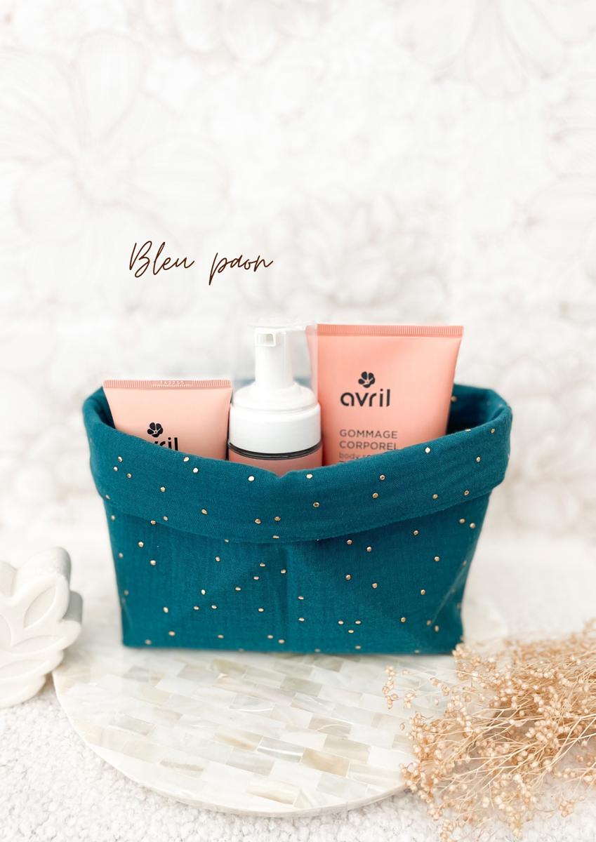 Grande panière en double gaze - Bleu paon
