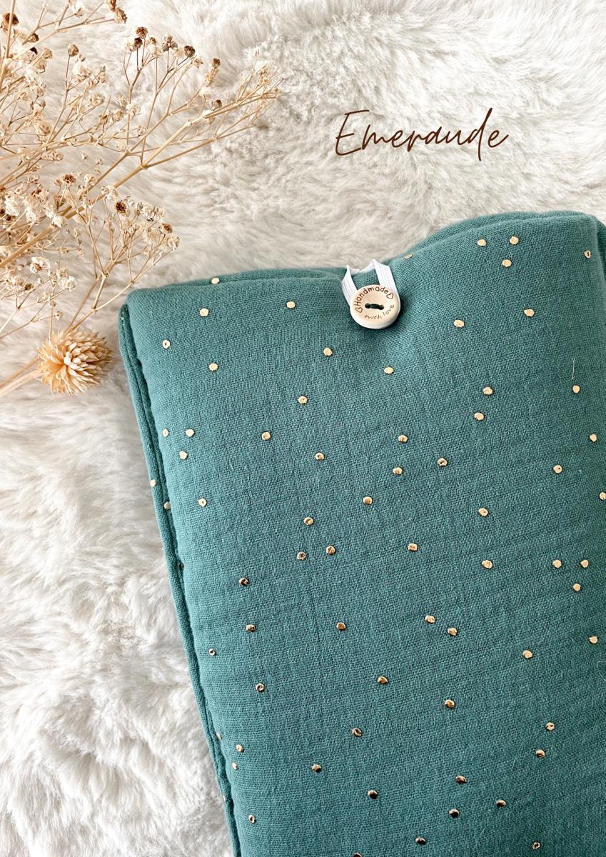 Pochette en tissu pour livre de poche - Pochette pour livre ou liseuse - Emeraude