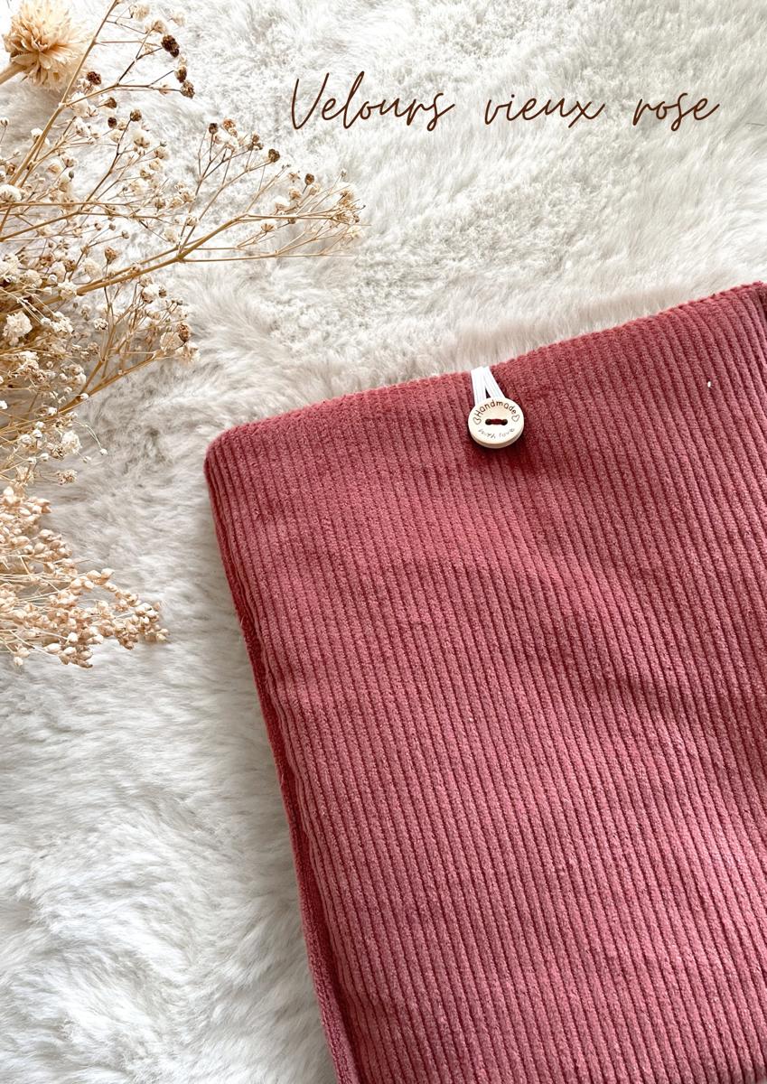 Pochette en tissu pour livre de poche - Pochette pour livre ou liseuse - Velours vieux rose