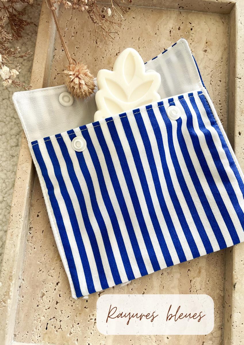Pochette à savon petit format - Homme - Rayures bleues
