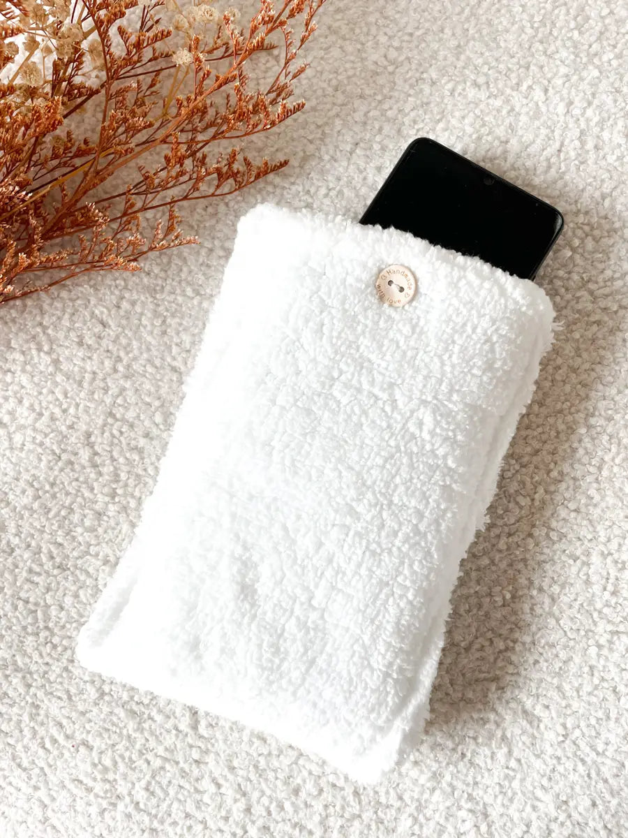 Pochette moumoute pour téléphone portable (max 8.5 cm de largeur) - Moumoute blanche