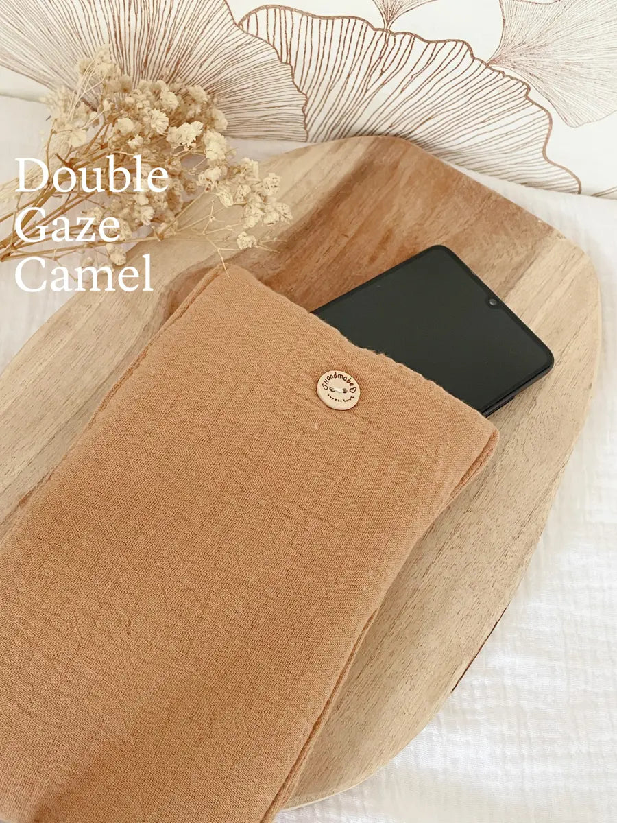 Pochette pour téléphone portable (max. 8,5cm de largeur) - Double gaze camel