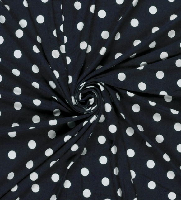 Viscose élasthanne bleue marine à pois