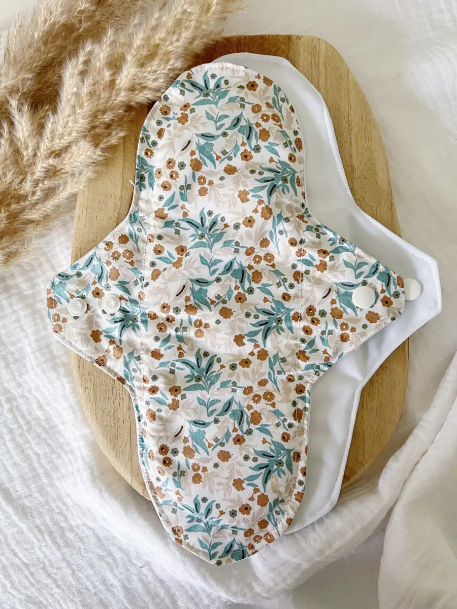 Serviette hygiénique lavable NUIT pour flux abondants - Blue spring