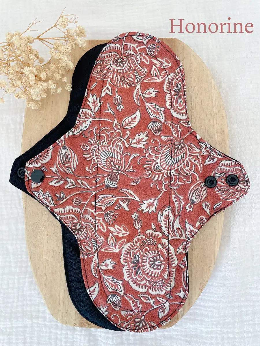 Serviette hygiénique lavable NUIT pour flux abondants - Honorine