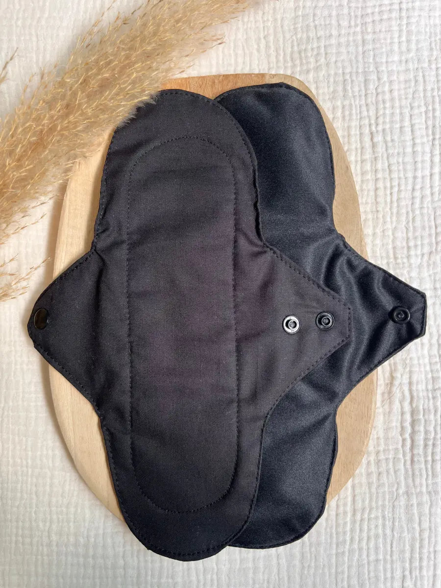Serviette hygiénique lavable NUIT pour flux abondants - Noir
