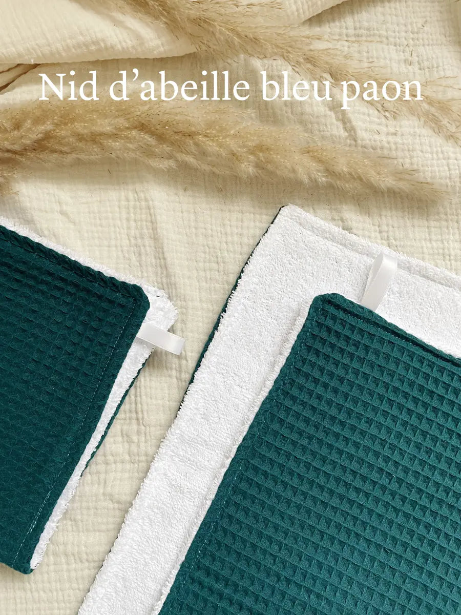 Essuie-mains de cuisine réutilisable - Nid d'abeille bleu paon