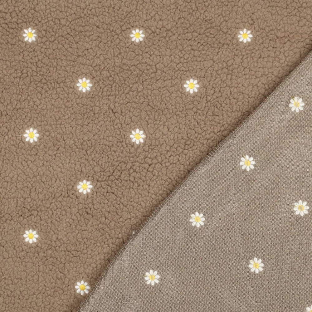 Teddy taupe broderie fleurs blanches - 2